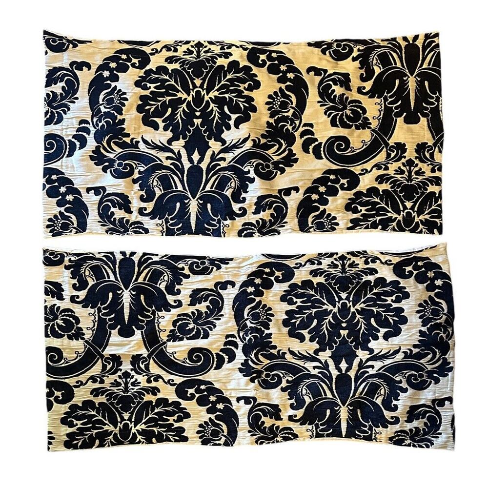 Springmaid King Size Bed Pillow Shams Set of 2 Black Tan Damask Print 21" x 37"